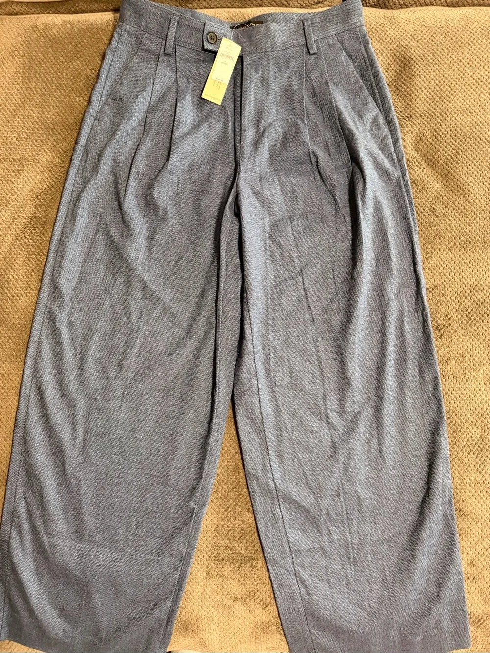 Banana Republic Petite Blue Linen-Blend Herringbone Trousers